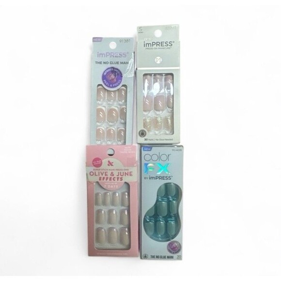 Bundle 4 Boxes imPress Press-On Nails No Glue  Needed Short 1 Olive & June - Picture 1 of 5